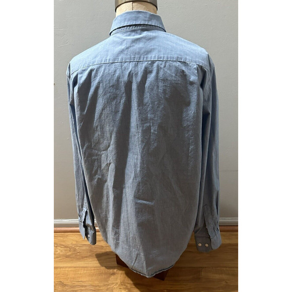 George Mens Dress Shirt Button Down Size L(42-44) Blue Long Sleeve Classic Fit - Picture 4 of 11